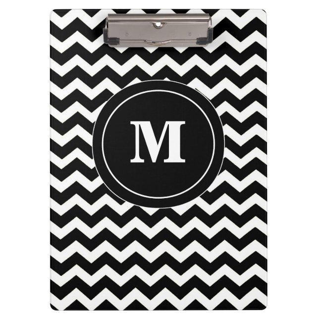 Black White Chevron Monogram Clipboard (Front)