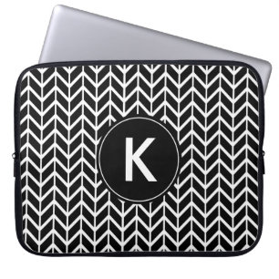 Black White Chevron Monogram Laptop Sleeve