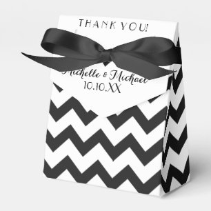 Black White Chevron Names Date Wedding Favour Box