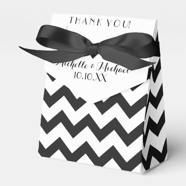 Black White Chevron Names Date Wedding Favour Favour Box (Front Side)