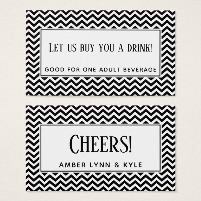 Black & White Chevron Pattern Drink Tickets (Front & Back)