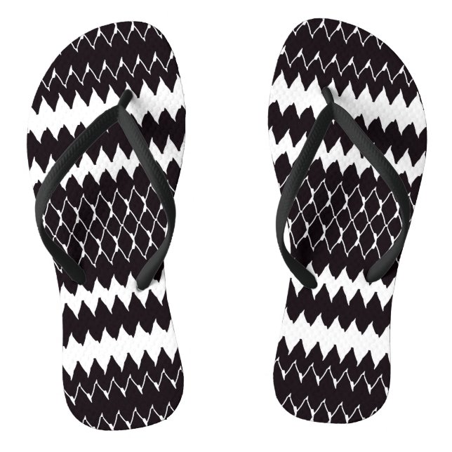 Black White Chevron Pattern Jandals (Footbed)