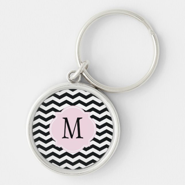 Black & White Chevron Pattern Key Ring (Front)
