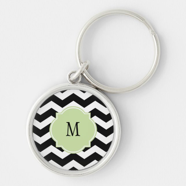 Black & White Chevron Pattern Keychain (Front)