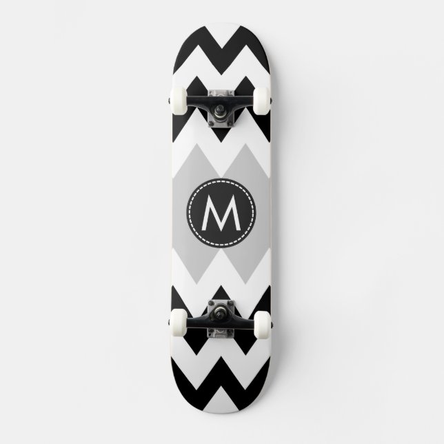 Black White Chevron Pattern Skateboard (Front)