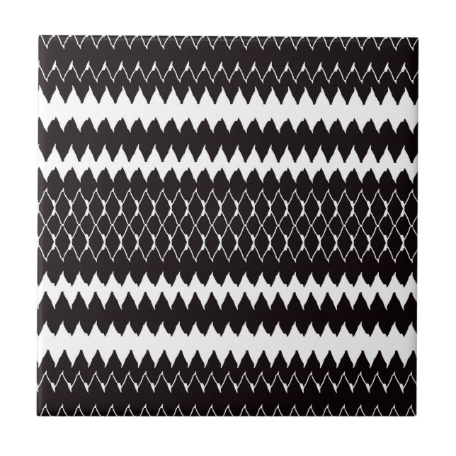 Black White Chevron Pattern Tile (Front)
