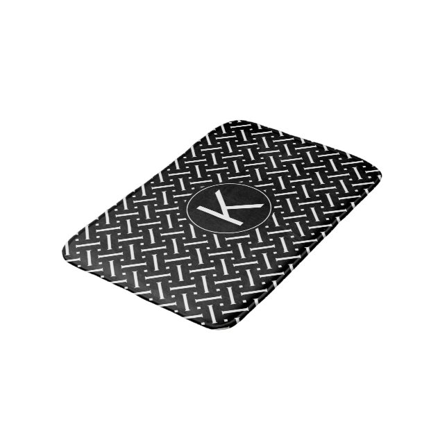 Black White Chevron Pattern with Custom Monogram Bath Mat (Angled)