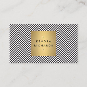 Black/White Chevron Pattern with Gold Name Logo Business Card
