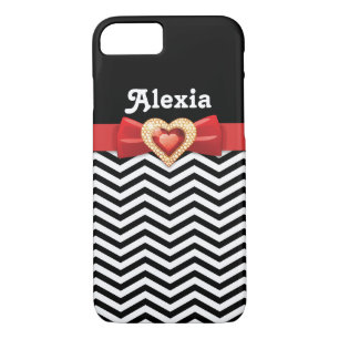 Black white chevron pattern with red bow and jewel Case-Mate iPhone case
