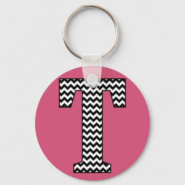 Black & White Chevron T Monogram Basic Keychain (Front)