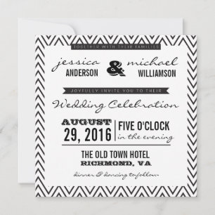 Black & White Chevron Typography Wedding Invite