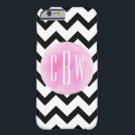 Black   White Chevron Watercolor Monogram Barely There iPhone 6 Case<br><div class="desc">A gift featuring a black and white chevron design.  Personalise with your monogram on pink watercolor inspired circle.</div>