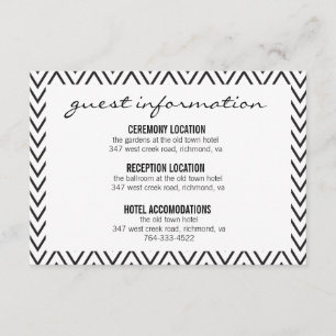 Black & White Chevron Wedding Information Card