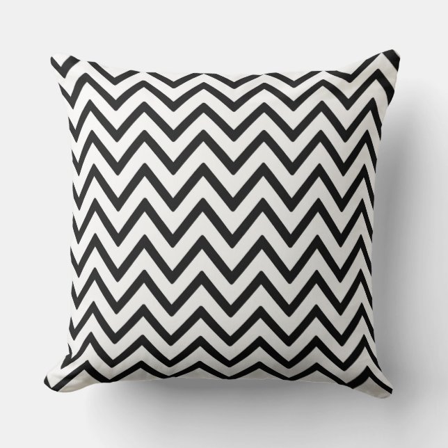 Black & White Chevron Zigzag Pattern Cushion (Front)