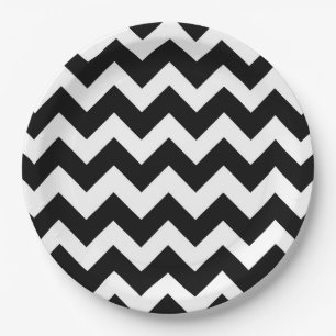 Black White Chevron Zigzag Pattern Paper Plate