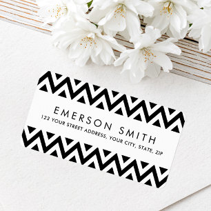 Black white chevron zigzag pattern return address label