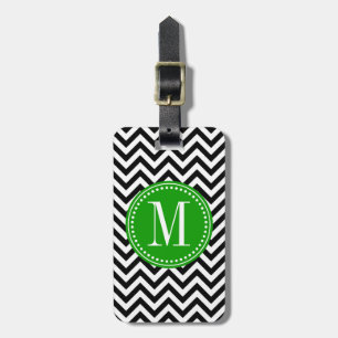 Black & White Chevron Zigzag Personalised Monogram Luggage Tag