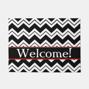 Black White Chevron ZigZag Welcome Custom Doormat