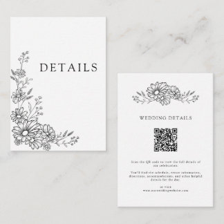 Black White Chic Botanical QR Code Wedding Details Enclosure Card