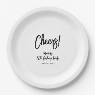 Black & White   Chic Cheers 80th Birthday Party Paper Plate