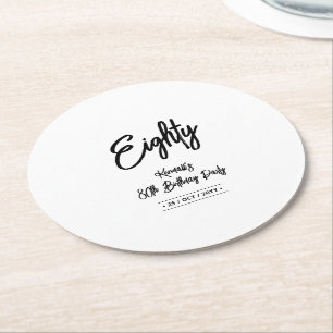 Black & White   Chic Eighty 80th Birthday Party Round Paper Coaster