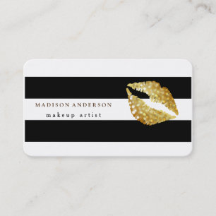 Black & White Chic Gold Lips Makeup Artist Business Card
