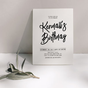 Black & White Chic Lettering Script Birthday Party Invitation