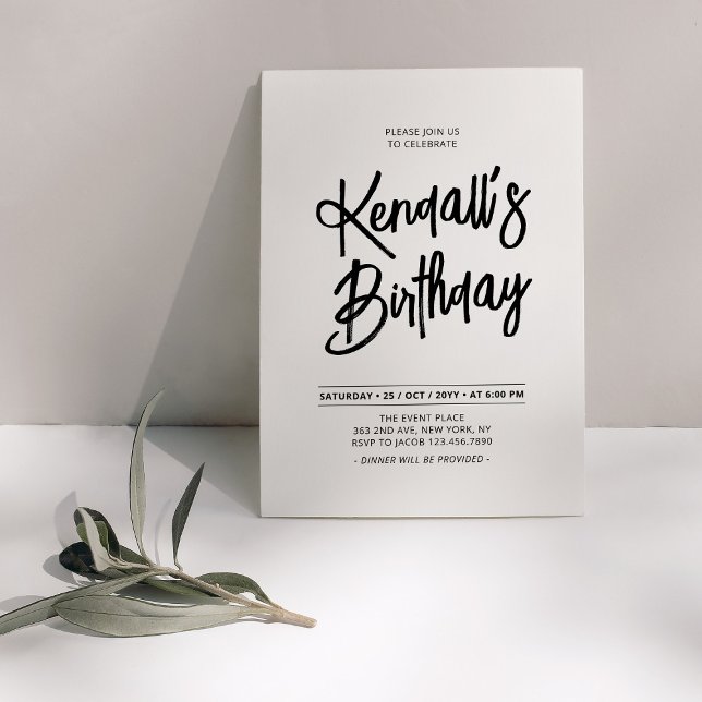 Black & White Chic Lettering Script Birthday Party Invitation (Creator Uploaded)