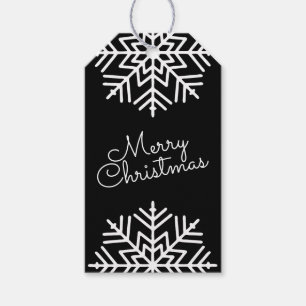 Black & White Chic Merry Christmas w/ Snowflakes Gift Tags