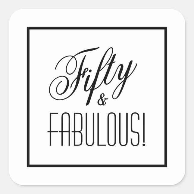 Black & White Chic Minimalist 50th Birthday Square Sticker (Front)