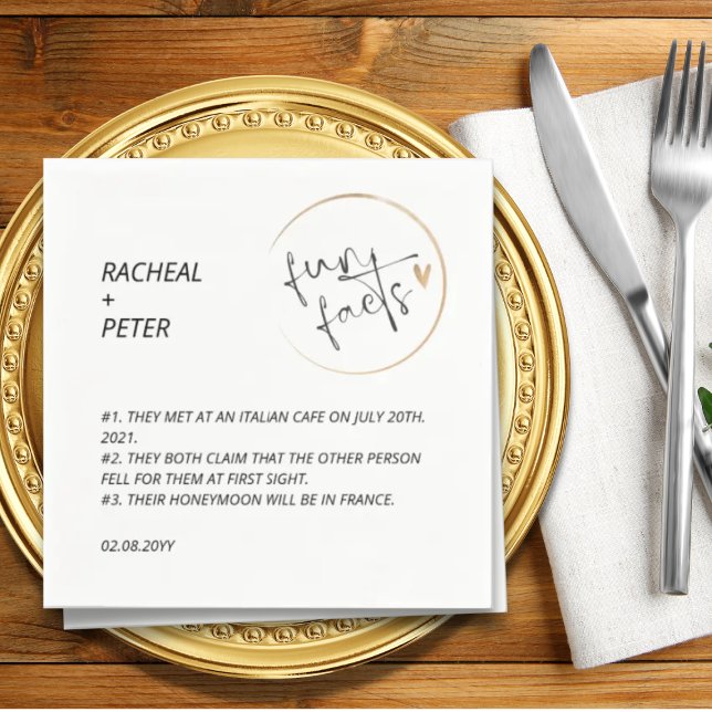 Black White Chic Modern Fun Facts Script Wedding Napkin (Creator Uploaded)