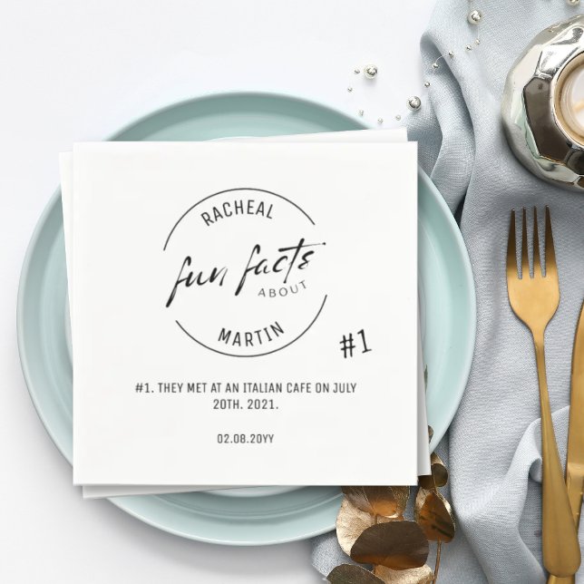 Black White Chic Modern Fun Facts Wedding Napkin (Creator Uploaded)