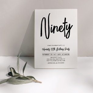 Black & White   Chic Ninety 90th Birthday Party Invitation
