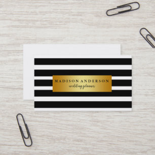 Black & White Chic Stripes in Gold Business Card