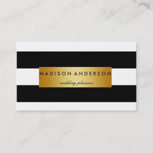 Black & White Chic Stripes in Gold Business Card