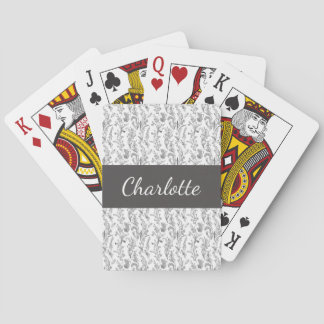 Black White Chic Toile Floral Custom Name Playing Cards