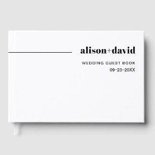 Black, white chic typography minimalist wedding guest book