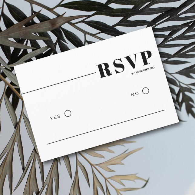 Black, white chic typography minimalist wedding RSVP card (Creator Uploaded)