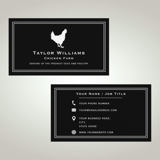 Black White Chicken Farm Animal Egg Farmer Poultry Business Card (Creator Uploaded)