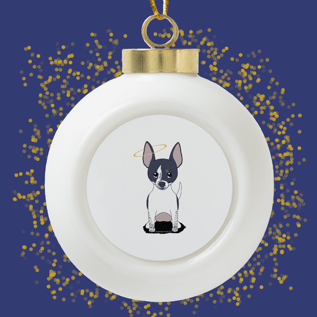 Black White Chihuahua Angel Ceramic Ball Christmas Ornament (Creator Uploaded)