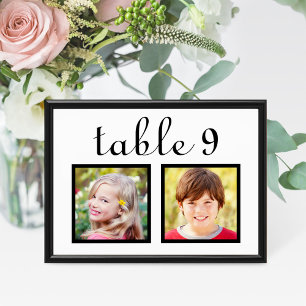 Black White Childhood Photo Table Number Card