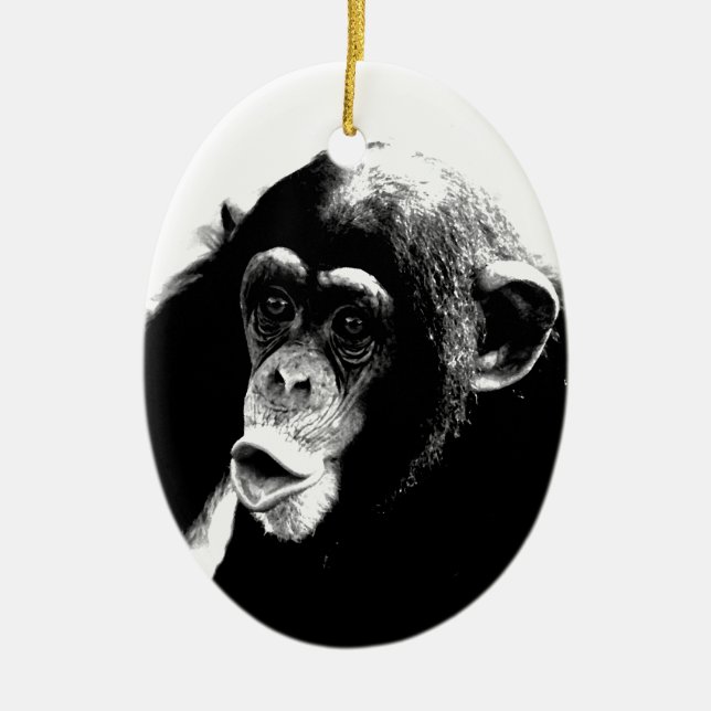Black White Chimpanzee Ceramic Tree Decoration (Front)