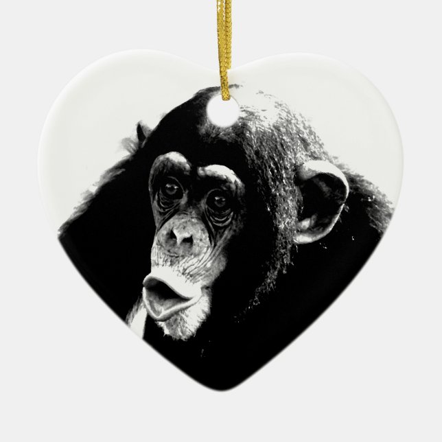 Black White Chimpanzee Ceramic Tree Decoration (Front)
