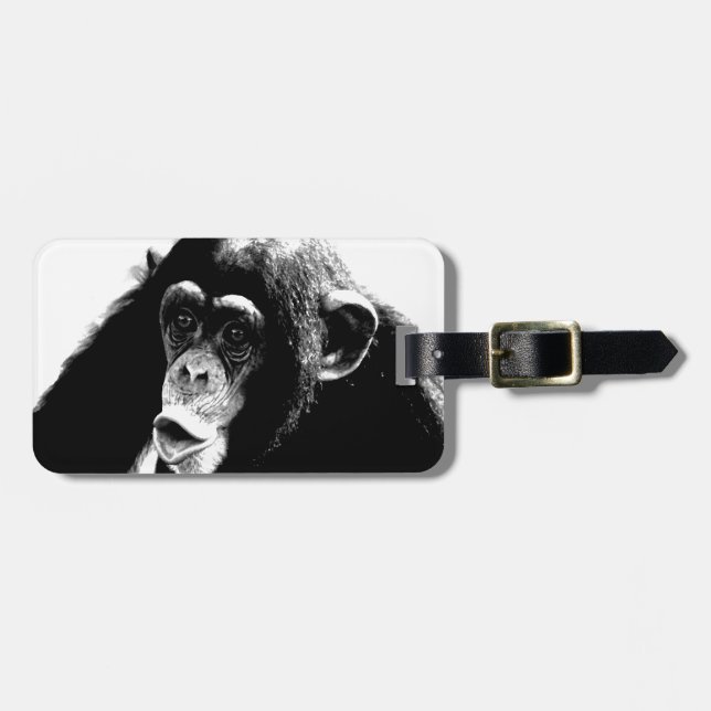 Black White Chimpanzee Luggage Tag (Front Horizontal)