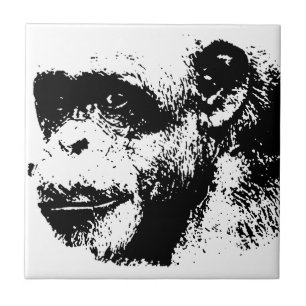 Black & White Chimpanzee Pop Art Tile