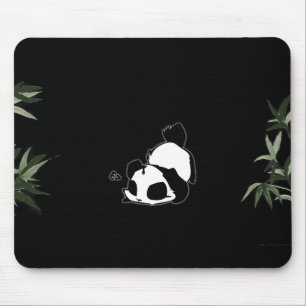 Black & White Chinese Panda - Black Mouse Pad