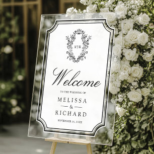 Black White Chinoiserie Crest Wedding Welcome Acrylic Sign