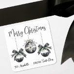 Black White Christmas Gift Tag Sticker<br><div class="desc">Here’s your revised version for a gift tag sticker with "Merry Christmas" at the top, ornaments in the centre, and "To and From" at the bottom: Add a festive touch to your holiday wrapping with this square gift tag sticker featuring elegant watercolor ornaments in the centre. The ornaments are shown...</div>