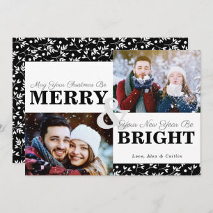 Black & White Christmas Greenery 2-Photo Card