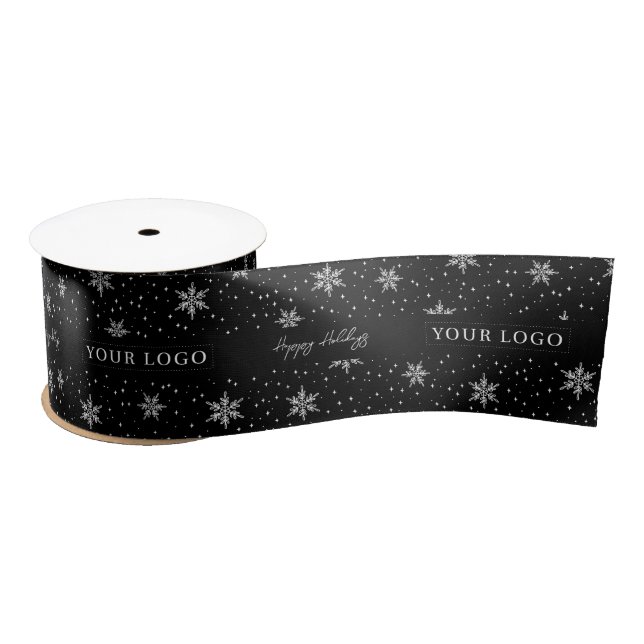 Black & White | Christmas Holiday Business Logo Satin Ribbon (Spool)